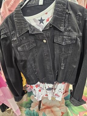 Womens Distressed Black Denim Jacket